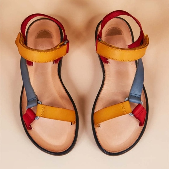 Intentionally Blank Transfer Sandal Red Multi Leather Strappy Women's Size 39 9 - Picture 1 of 11